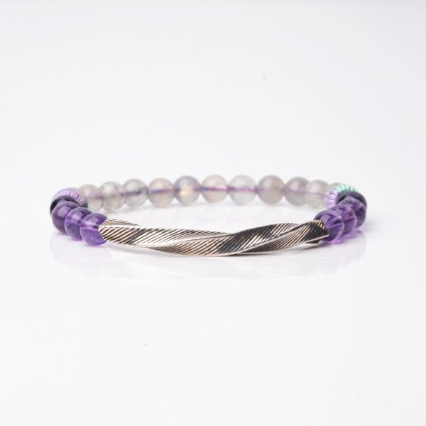 Lavender Moonstone Natural Gemstone Beaded Bracelet - Image 2