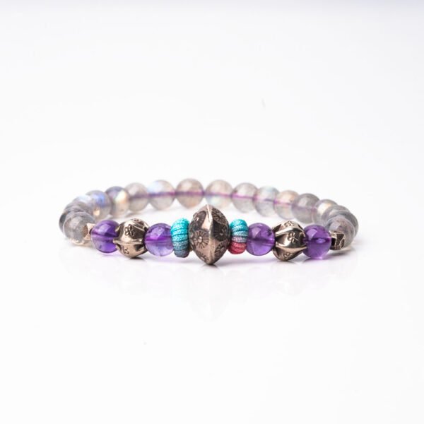 Lavender Moonstone Natural Gemstone Beaded Bracelet - Image 2