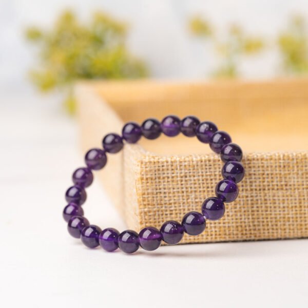 Natural Purple Amethyst Gemstone Beaded Bracelet - Image 4