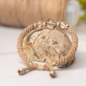 Natural Golden Rutilated Quartz Beaded Bracelet Handcrafted Silver