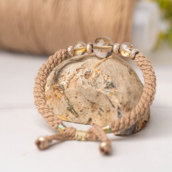 Natural Golden Rutilated Quartz Beaded Bracelet Handcrafted Silver