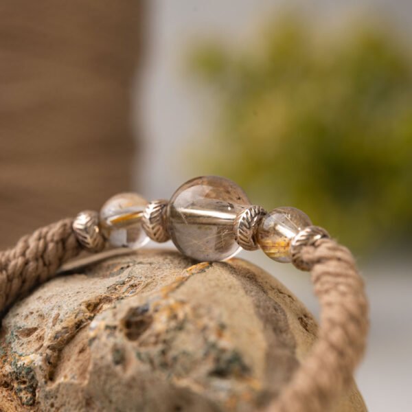 Natural Golden Rutilated Quartz Beaded Bracelet Handcrafted Silver - Image 5