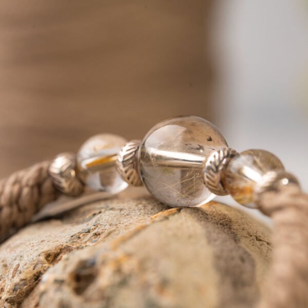 Natural Golden Rutilated Quartz Beaded Bracelet Handcrafted Silver - Image 6