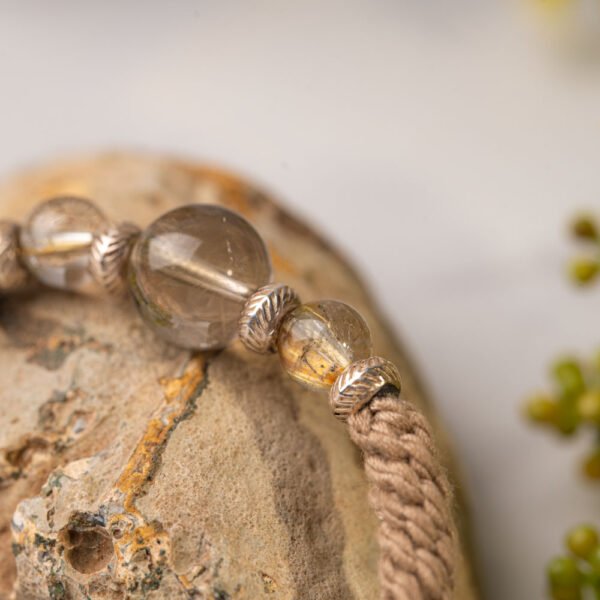 Natural Golden Rutilated Quartz Beaded Bracelet Handcrafted Silver - Image 4