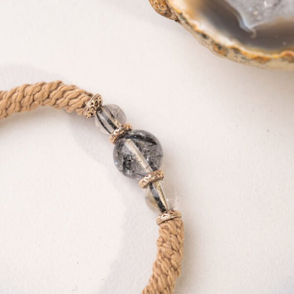 Black Gold Obsidian Beaded Bracelet with Silver - Image 5