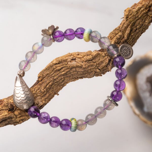 Lavender Moonstone Natural Gemstone Beaded Bracelet - Image 3