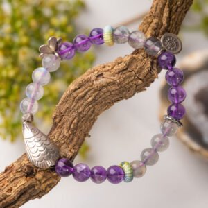 Lavender Moonstone Natural Gemstone Beaded Bracelet