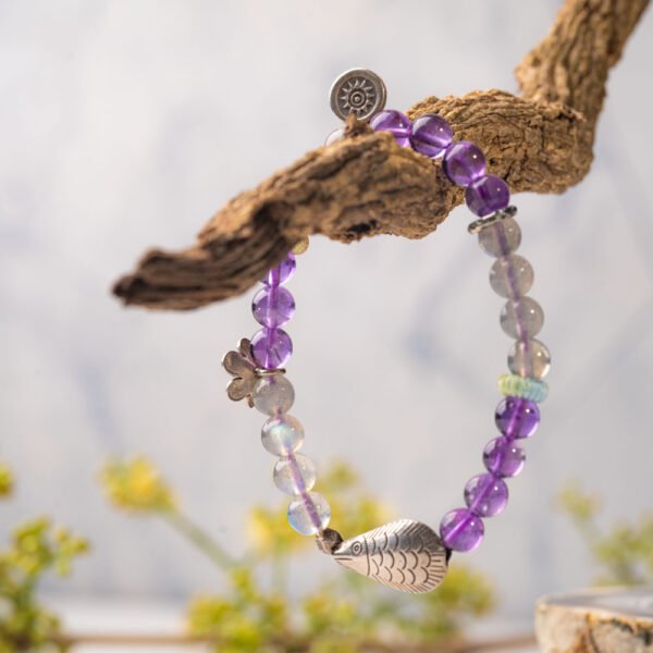 Lavender Moonstone Natural Gemstone Beaded Bracelet - Image 5