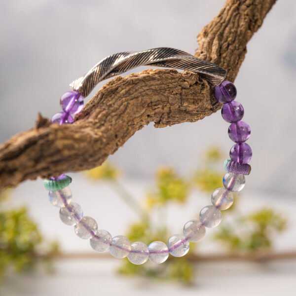 Lavender Moonstone Natural Gemstone Beaded Bracelet - Image 3
