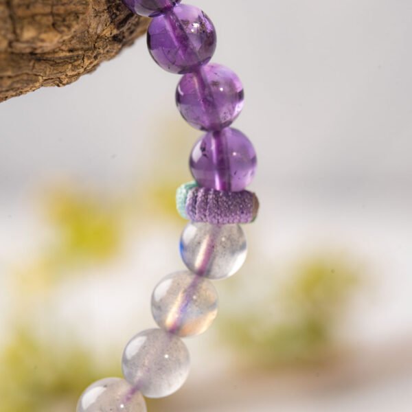 Lavender Moonstone Natural Gemstone Beaded Bracelet - Image 5