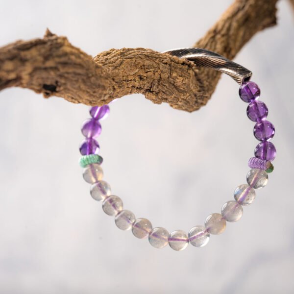 Lavender Moonstone Natural Gemstone Beaded Bracelet - Image 4