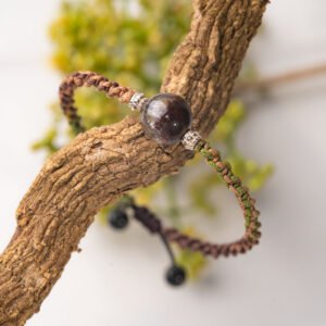 Natural Amethyst Quartz Crystal Beaded Bracelet with Obsidian