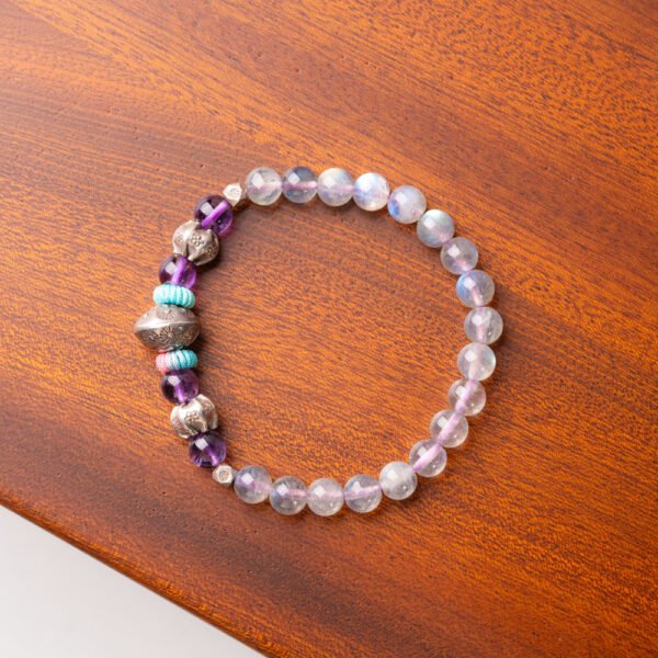 Lavender Moonstone Natural Gemstone Beaded Bracelet - Image 3