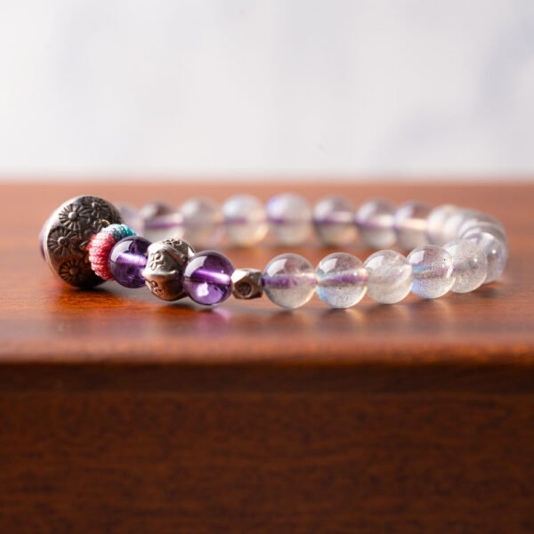 Lavender Moonstone Natural Gemstone Beaded Bracelet - Image 4
