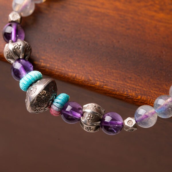 Lavender Moonstone Natural Gemstone Beaded Bracelet - Image 5